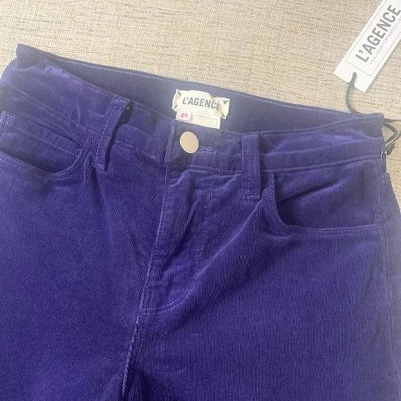 NWT L’AGENCE Sada Crop Slim Corduroy Pants in Navy, Size 25 - Picture 5 of 6